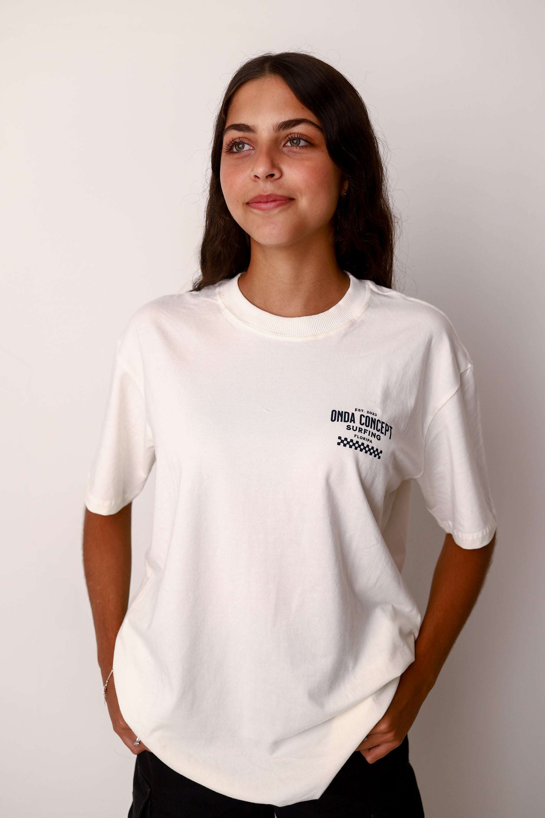 Camiseta Cottonflex Off white com Azul marinho manga curta - Life Style