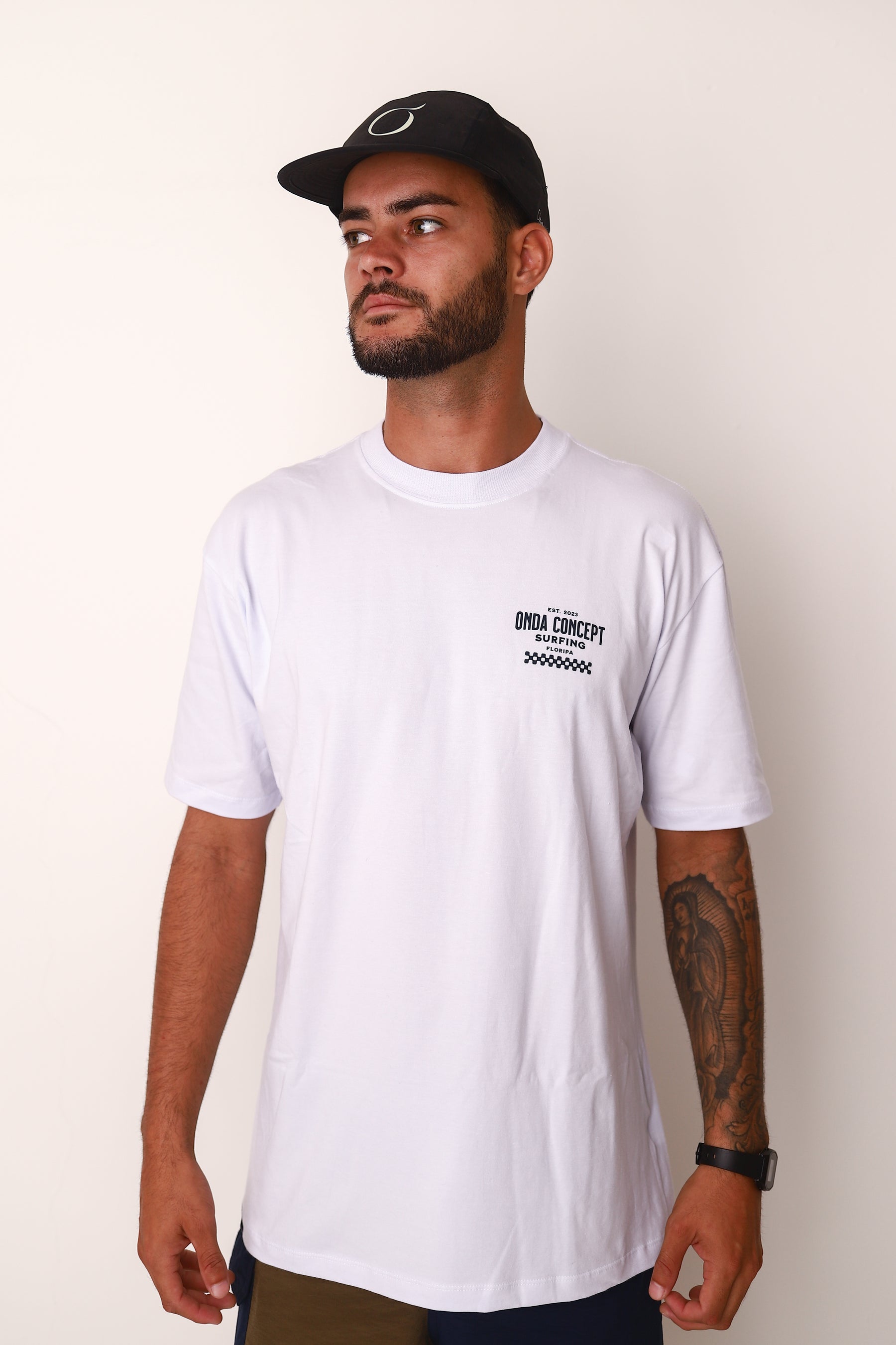 Camiseta Cottonflex manga curta Branca e Azul marinho  - Life Style